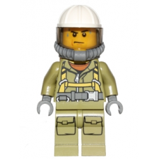 cty682 Volcano Explorer - Male Worker, Suit with Harness, Construction Helmet, Breathing Neck Gear with Yellow Airtanks, Trans-Black Visor, Sweat Drops 